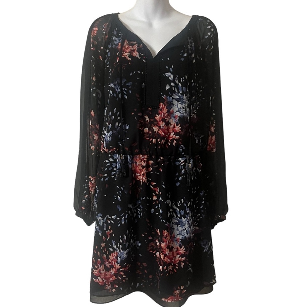 WHBM Long Sleeve Black Floral Dress Size 10